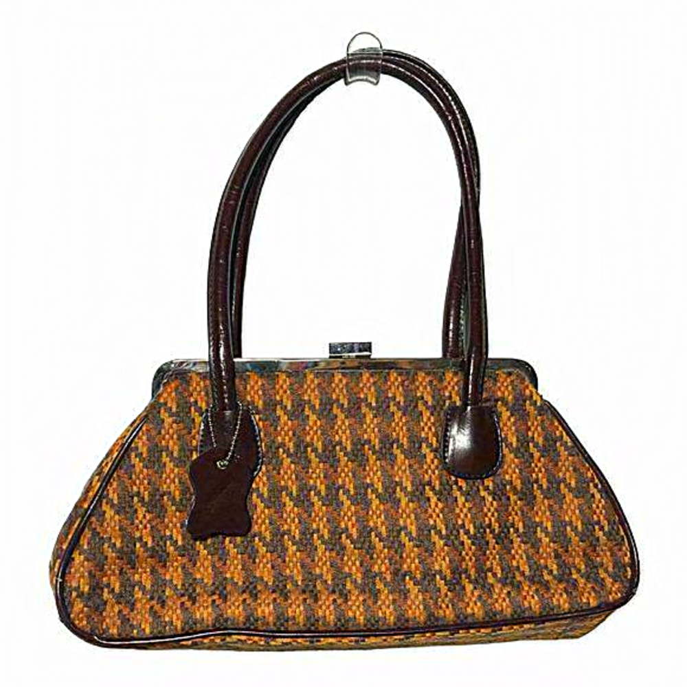 *Vintage inspired‎ Satchel handbag Houndstooth purse crossbody tweed fold clasp